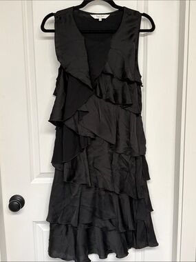 Part Two Copenhagen Black Layered satin Ruffle Midi Dress